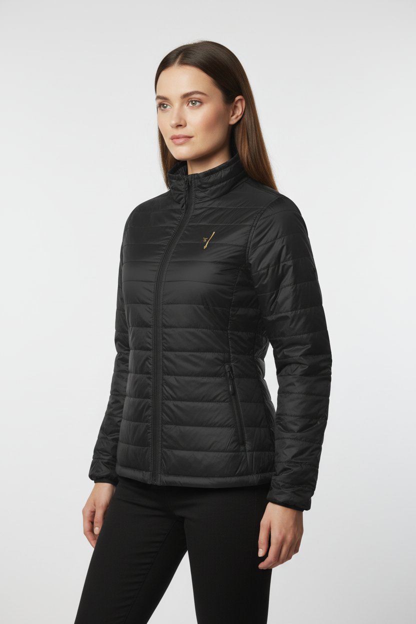 Doudoune noire PZ Prestige portée par un mannequin féminin
