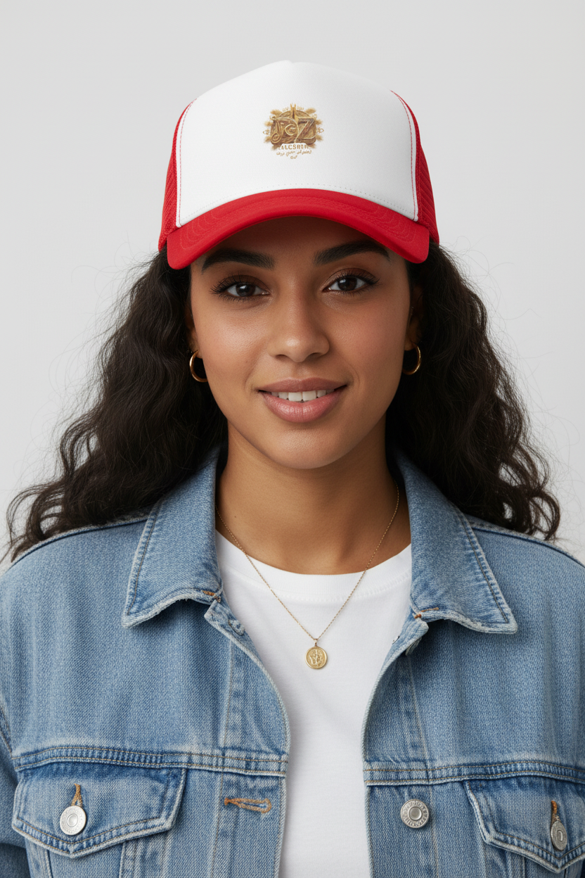 Femme casquette blanc rouge