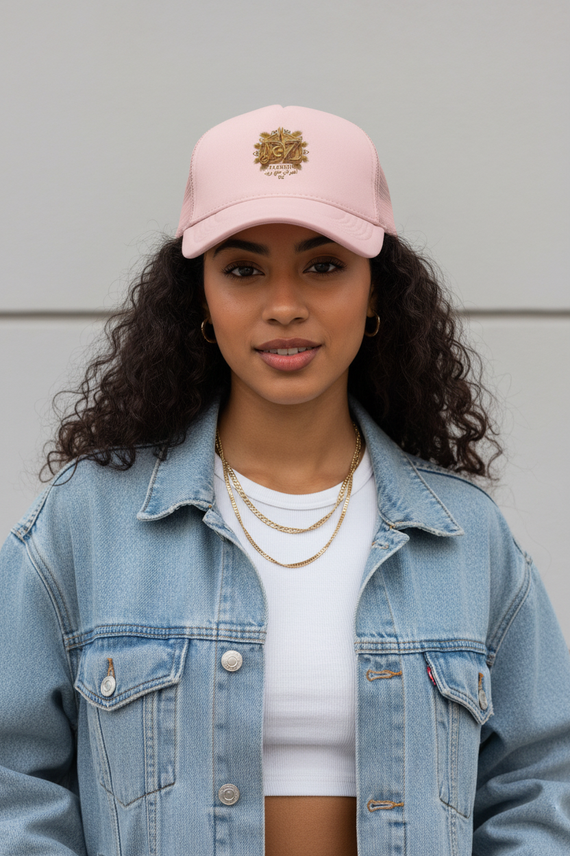 Femme casquette rose pâle