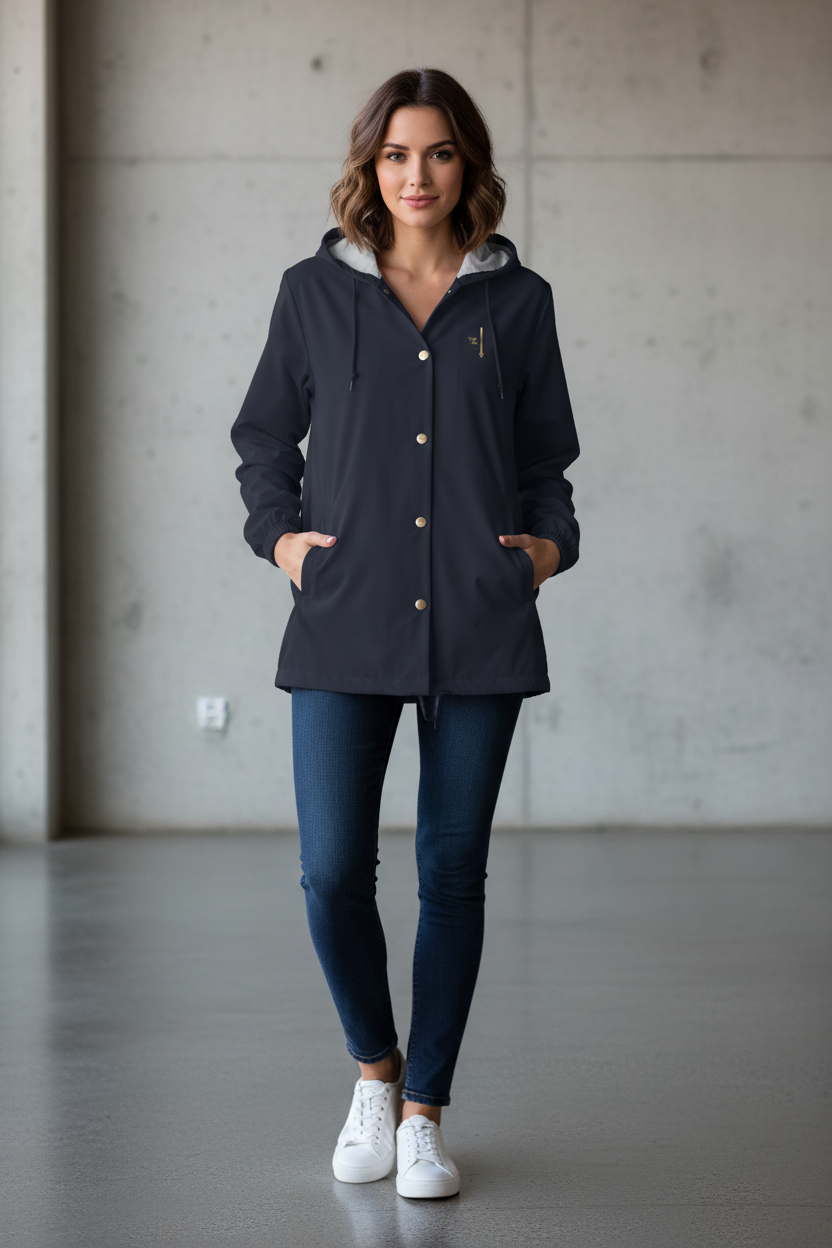Coupe-vent bleu marine PZ Prestige porté par une femme
