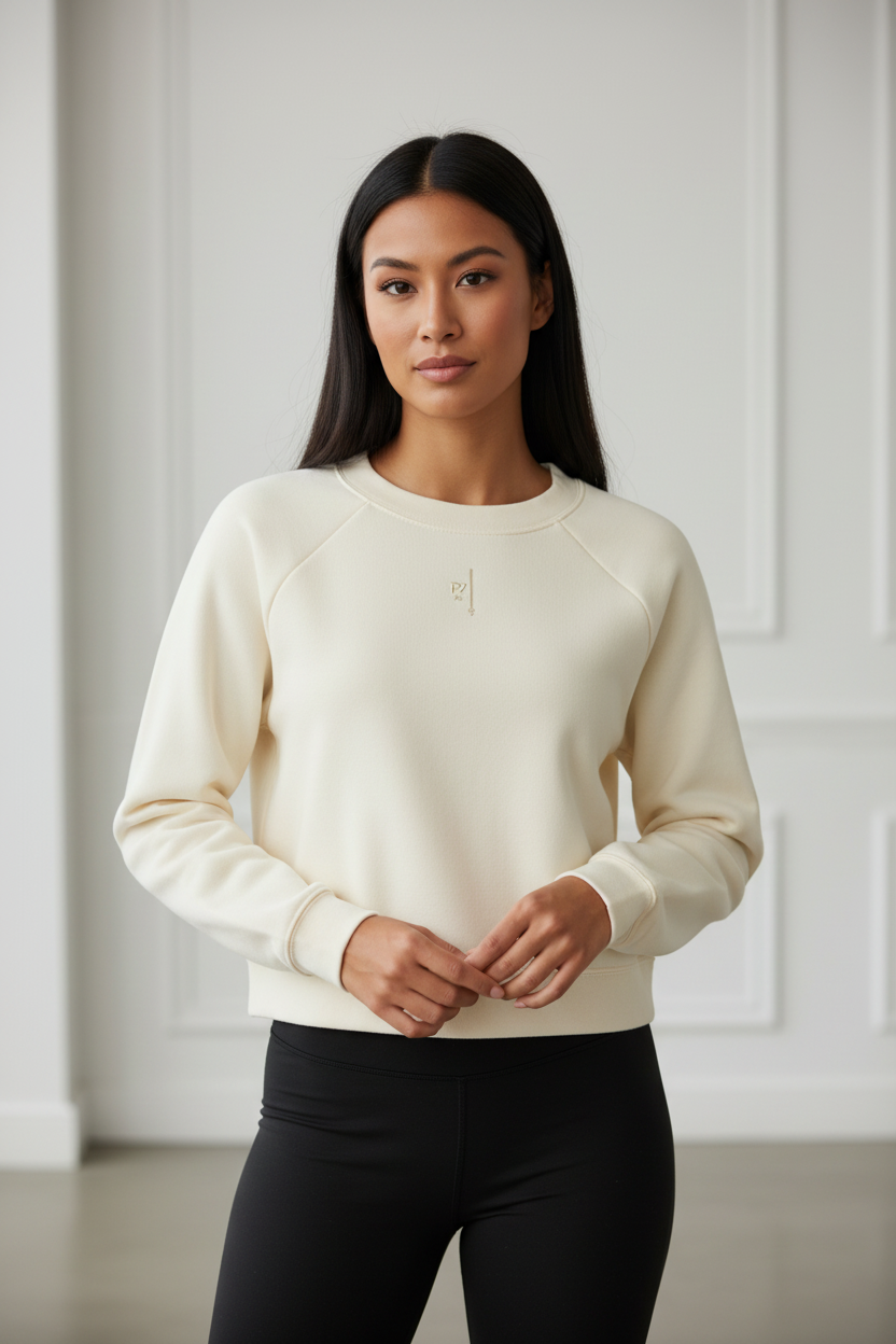 Sweatshirt femme raglan vanille PZ Prestige porté par une femme