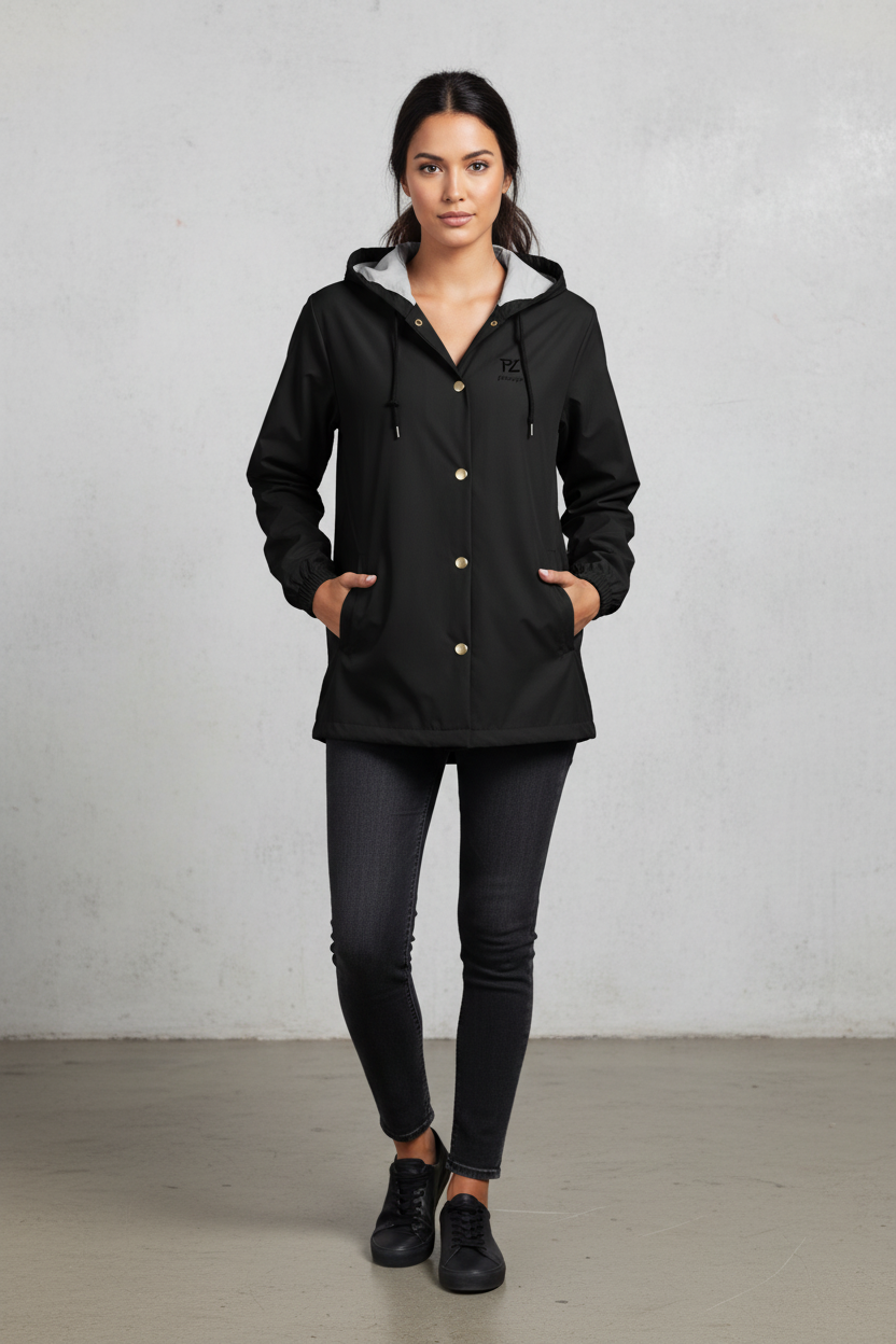 Coupe-vent noir PZ Prestige porté par une femme
