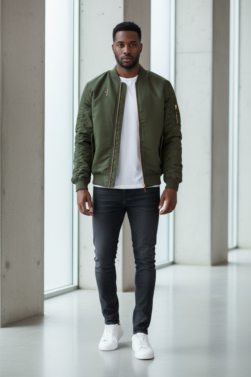 Mannequin homme portant le bomber olive PZ Prestige