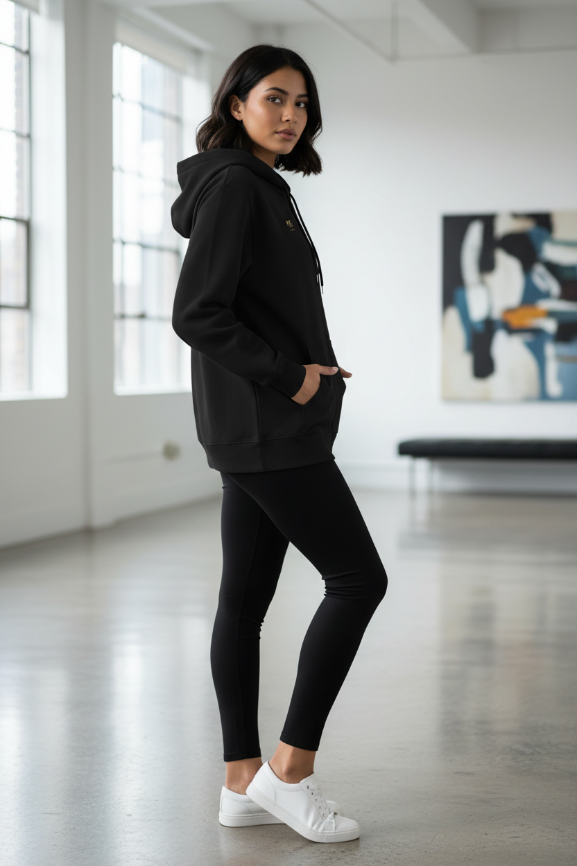 Sweat zippé noir PZ Prestige identique au produit porté par une mannequin femme