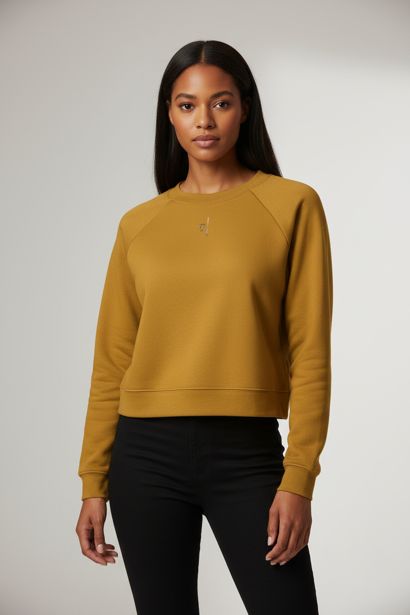 Sweatshirt femme raglan moutarde PZ Prestige porté par une femme