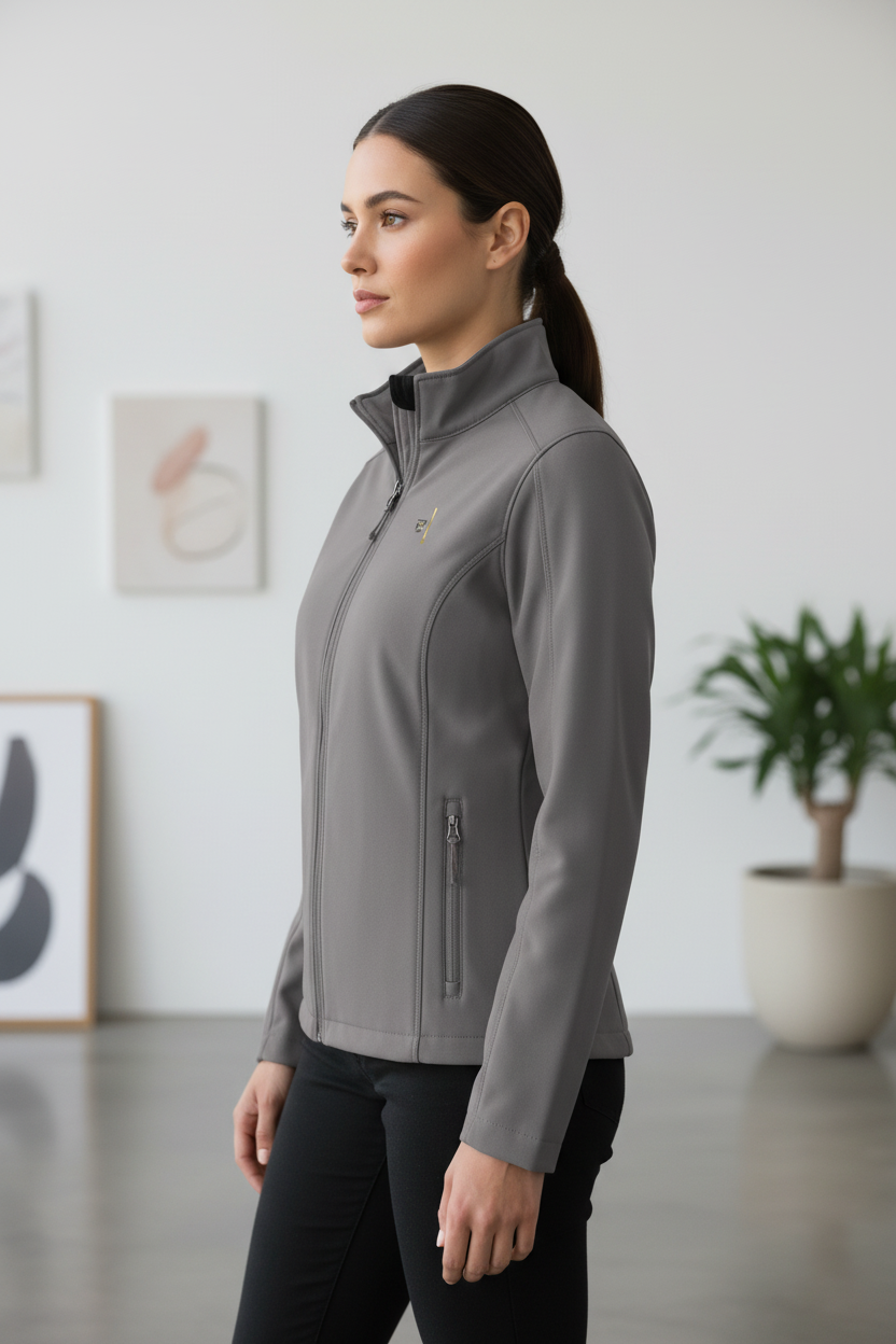Veste PZ Prestige gris fumé portée par un mannequin femme de profil
