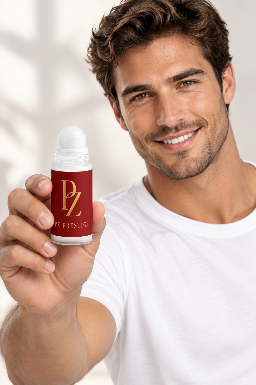 Homme tenant le déodorant PZ Prestige