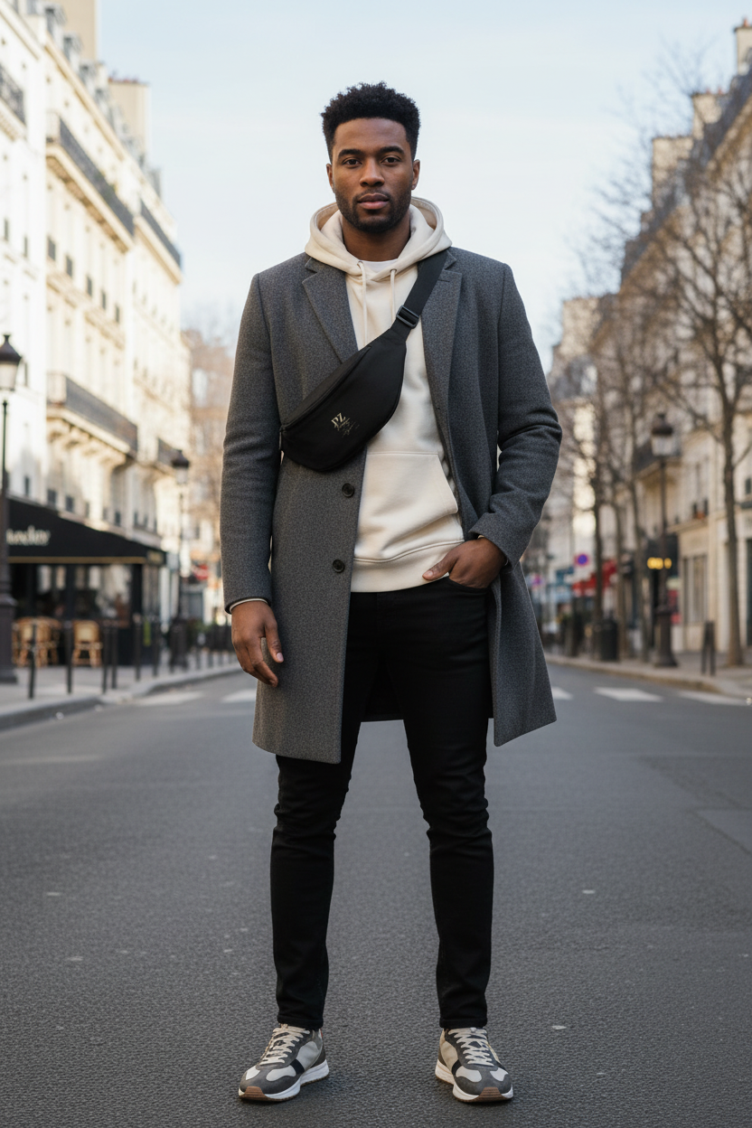 Mannequin homme portant le Sac Banane Signature Noir & Or PZ Prestige