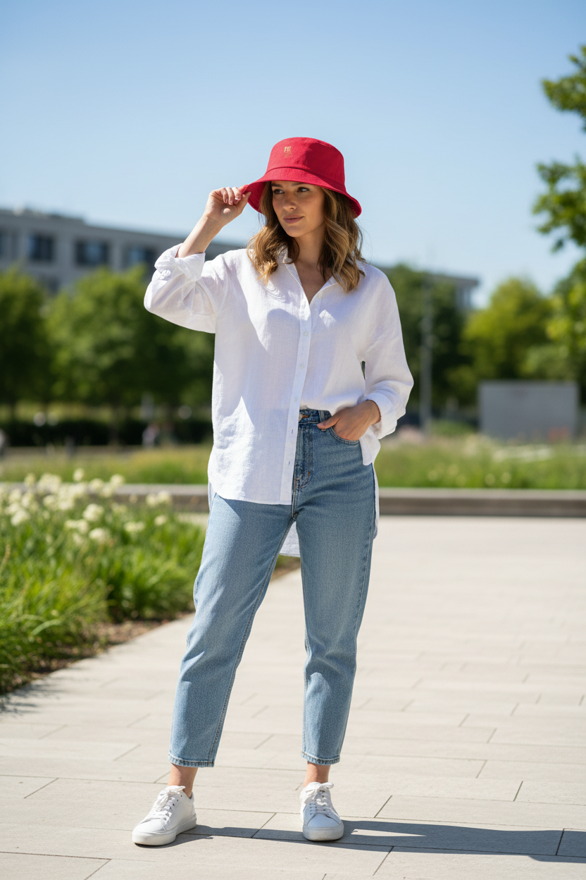Bob rouge PZ Prestige porté par une mannequin femme