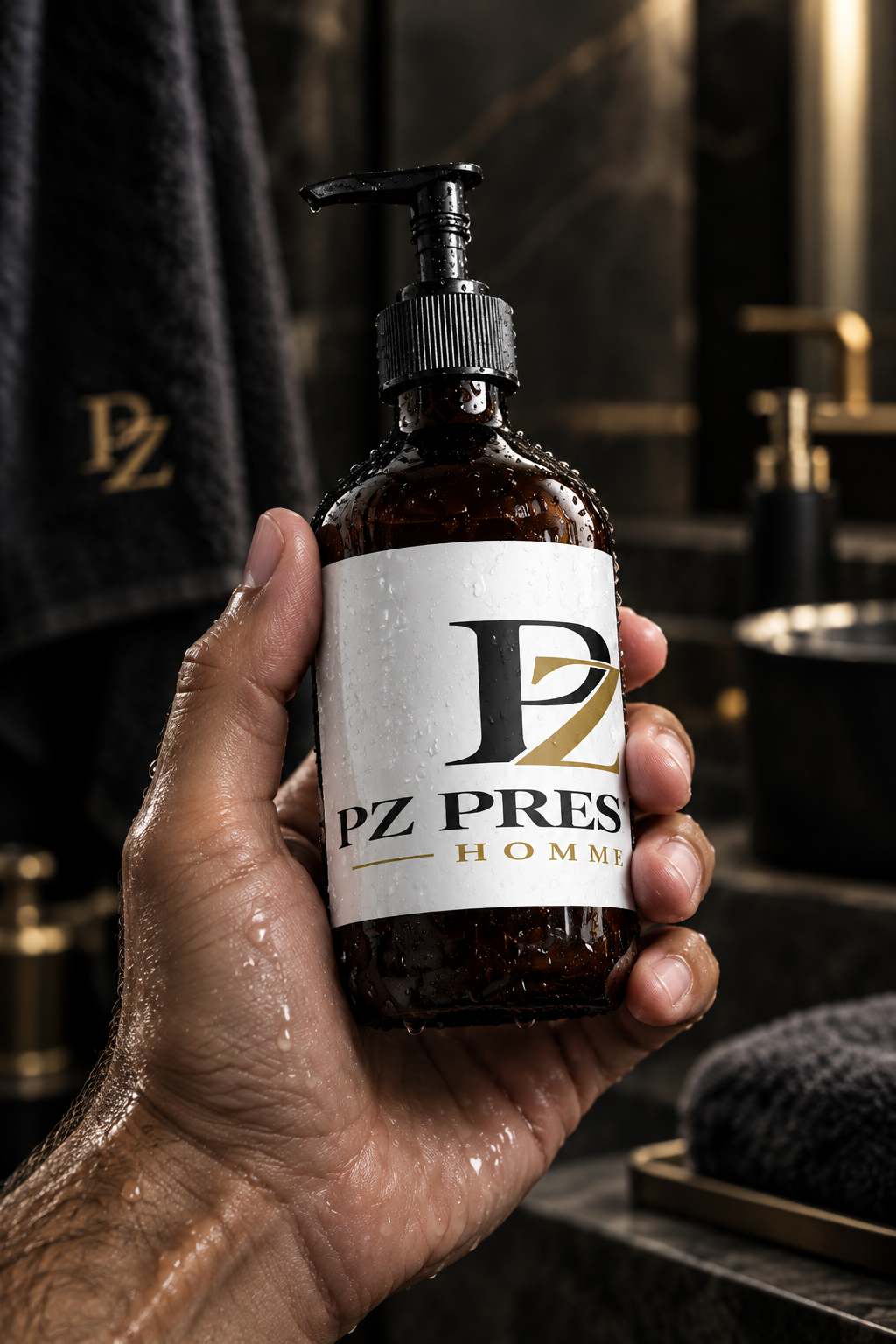 Gel douche PZ Prestige Homme tenu en main