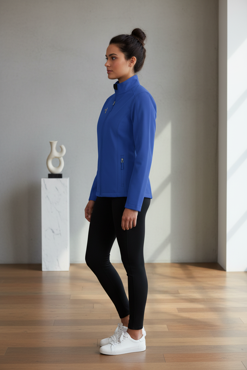 Veste PZ Prestige bleu royal portée par un mannequin femme de profil