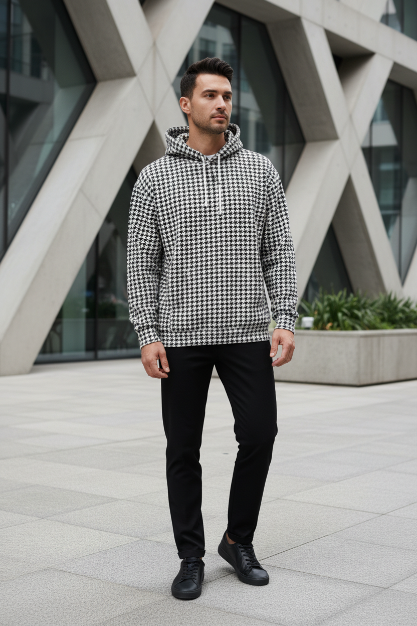 Mannequin homme portant le sweat pied-de-poule PZ Prestige