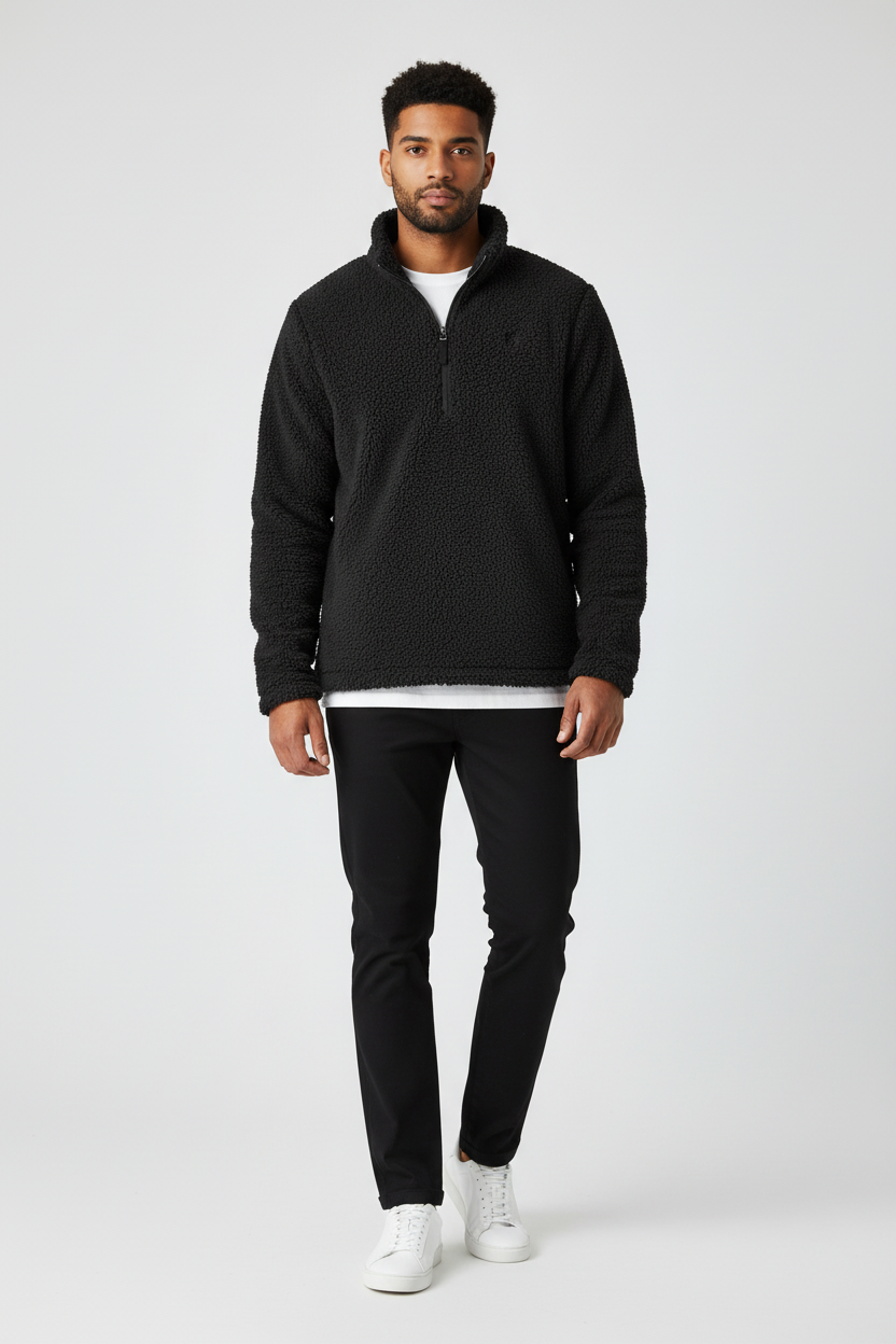 Mannequin homme portant la polaire sherpa noire PZ Prestige