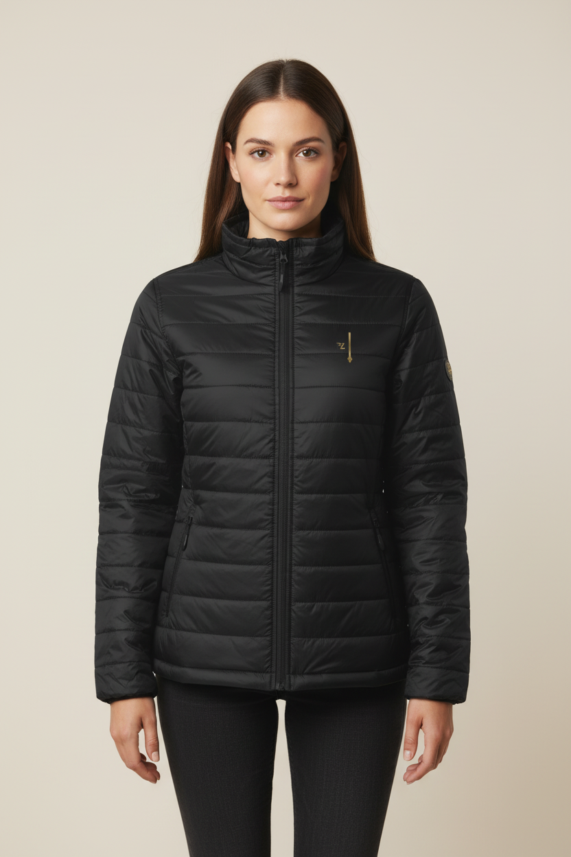 Mannequin femme portant la doudoune noire PZ Prestige
