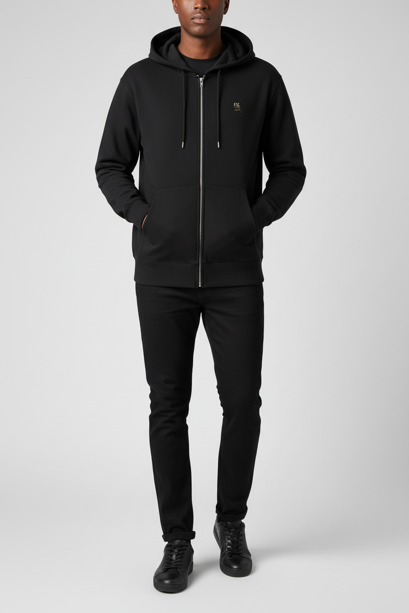 Sweat zippé noir PZ Prestige identique au produit porté par un mannequin homme